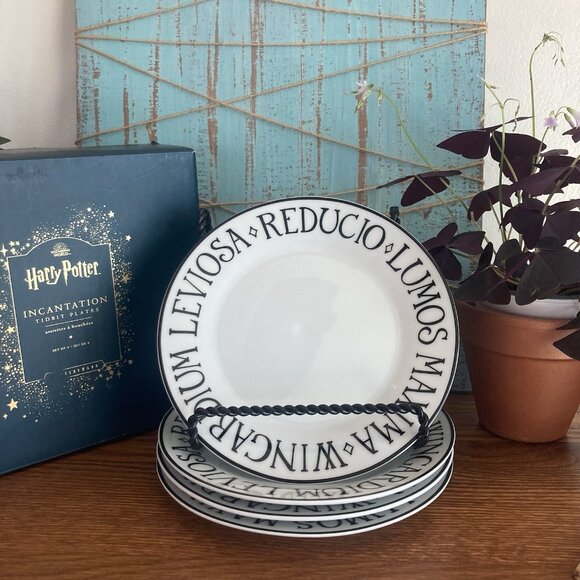 NEW Pottery Barn WB Harry Potter Incantation Tidbit Appetizer Plates Set of 4